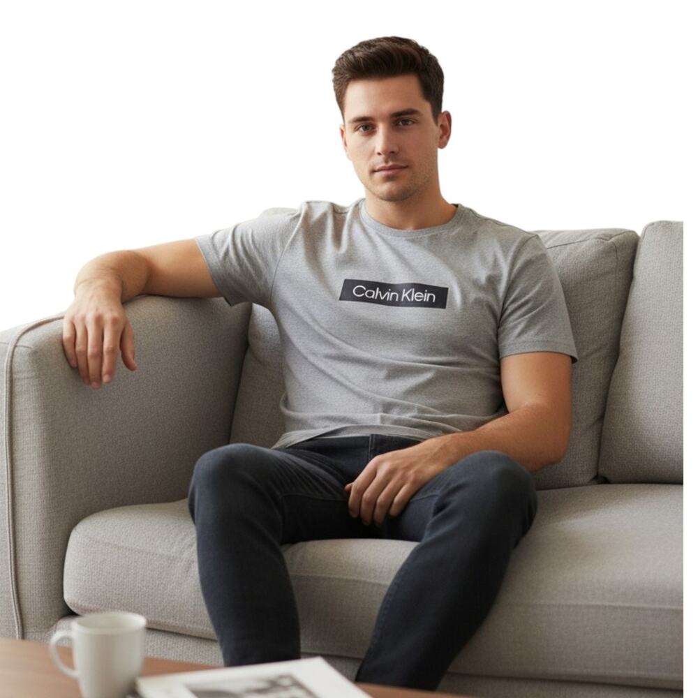NWT Calvin Klein Men’s XL Gray Block Logo T Shirt Stretch Crewneck Casual Tee